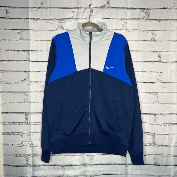 Nike Full-Zip Track Jacket L Blue White Navy Y2K Vintage Athletic Zip-Up Classic - Picture 1 of 15